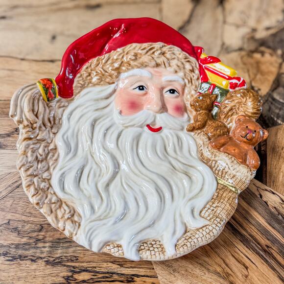 Vintage Dillards Trimmings Woodland Santa-Ceramic Platter-Christmas Decor-10.5” - Picture 1 of 7